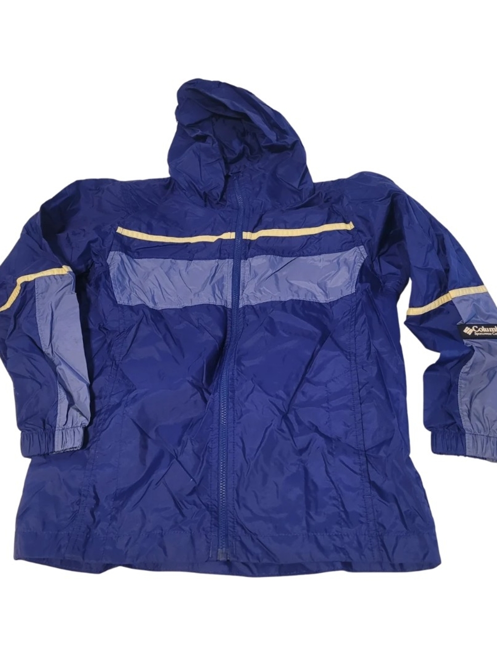 Columbia Youth Royal Blue Hooded Raincoat with Light Blue and Cream Trim